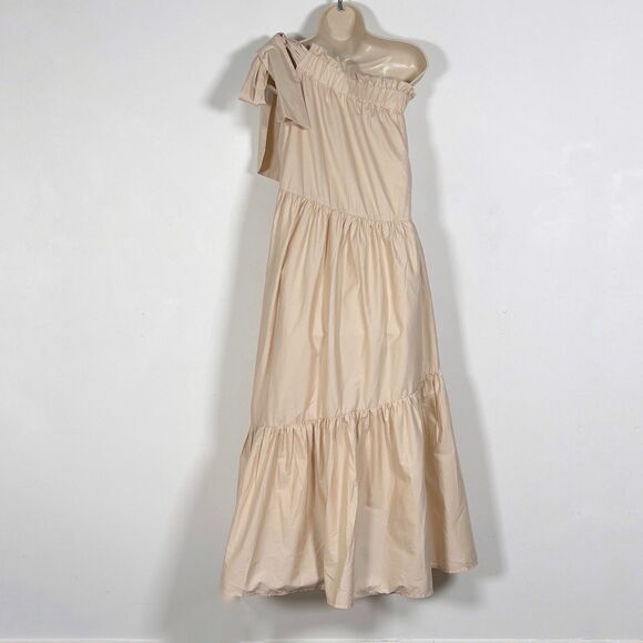 Mable Ava One Shoulder Tiered Maxi Dress Womens Sz L Cream Sleeveless - Picture 9 of 16